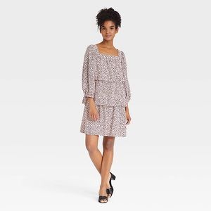 Who What Wear Bishop 3/4 Sleeve Dress - Pink Leaf - 2X